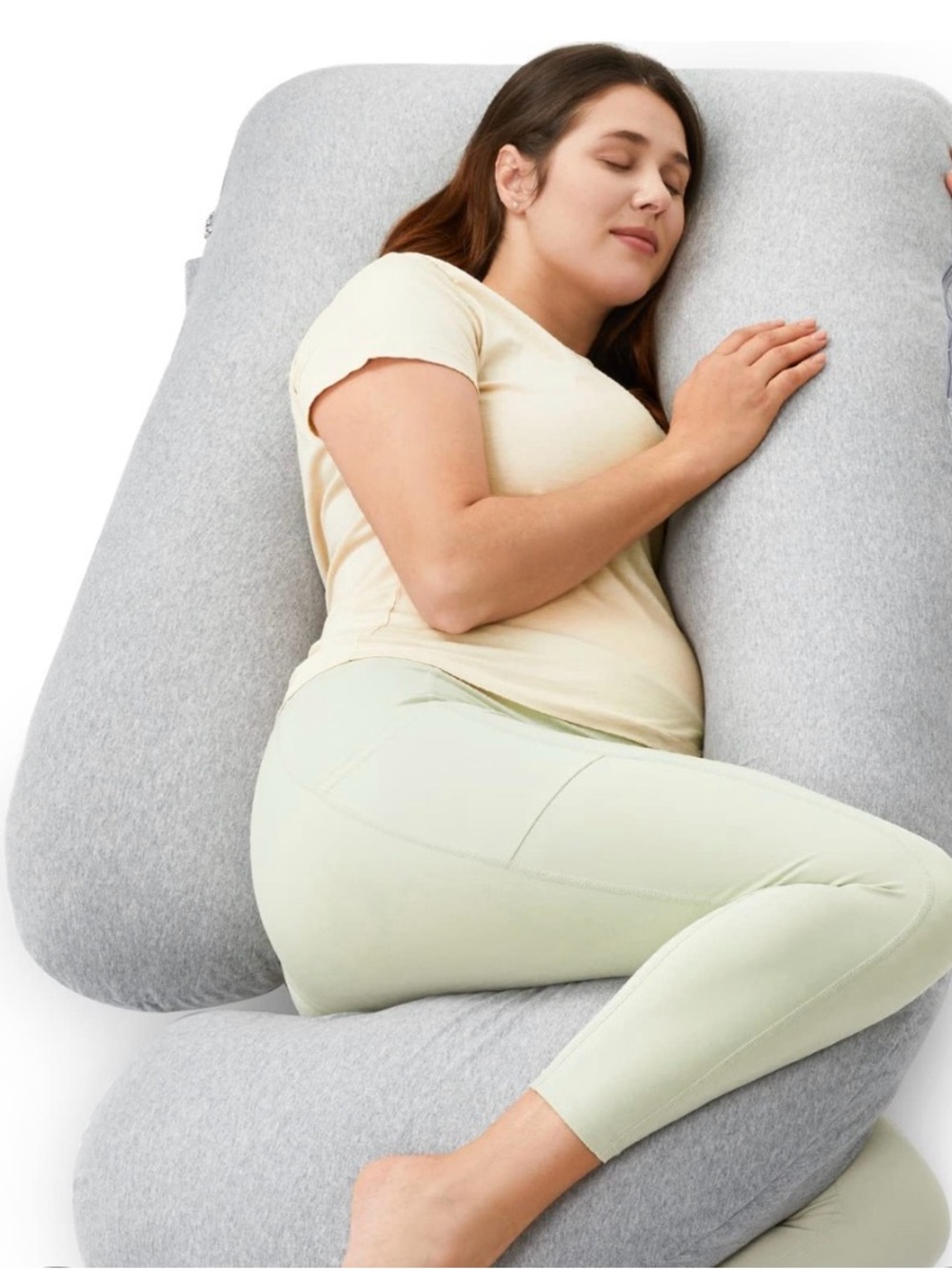 Full-Body Maternity and Pregnancy Pillow — Light Gray